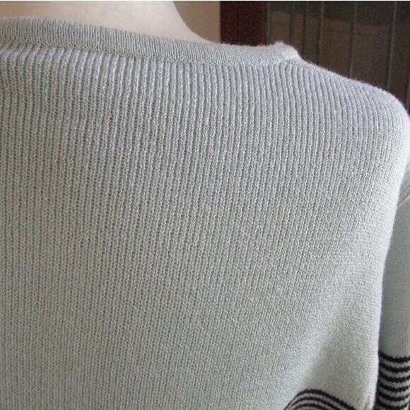 90s Vintage Knit Sweater Striped Gray and Black Size M Square Neck Union Made - Picture 10 of 16